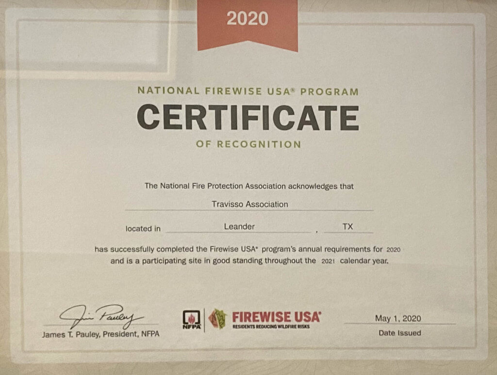 Travisso Firewise Certificate